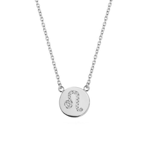 Silver necklace zodiac leo white zirconia 38+5cm rhodium plated