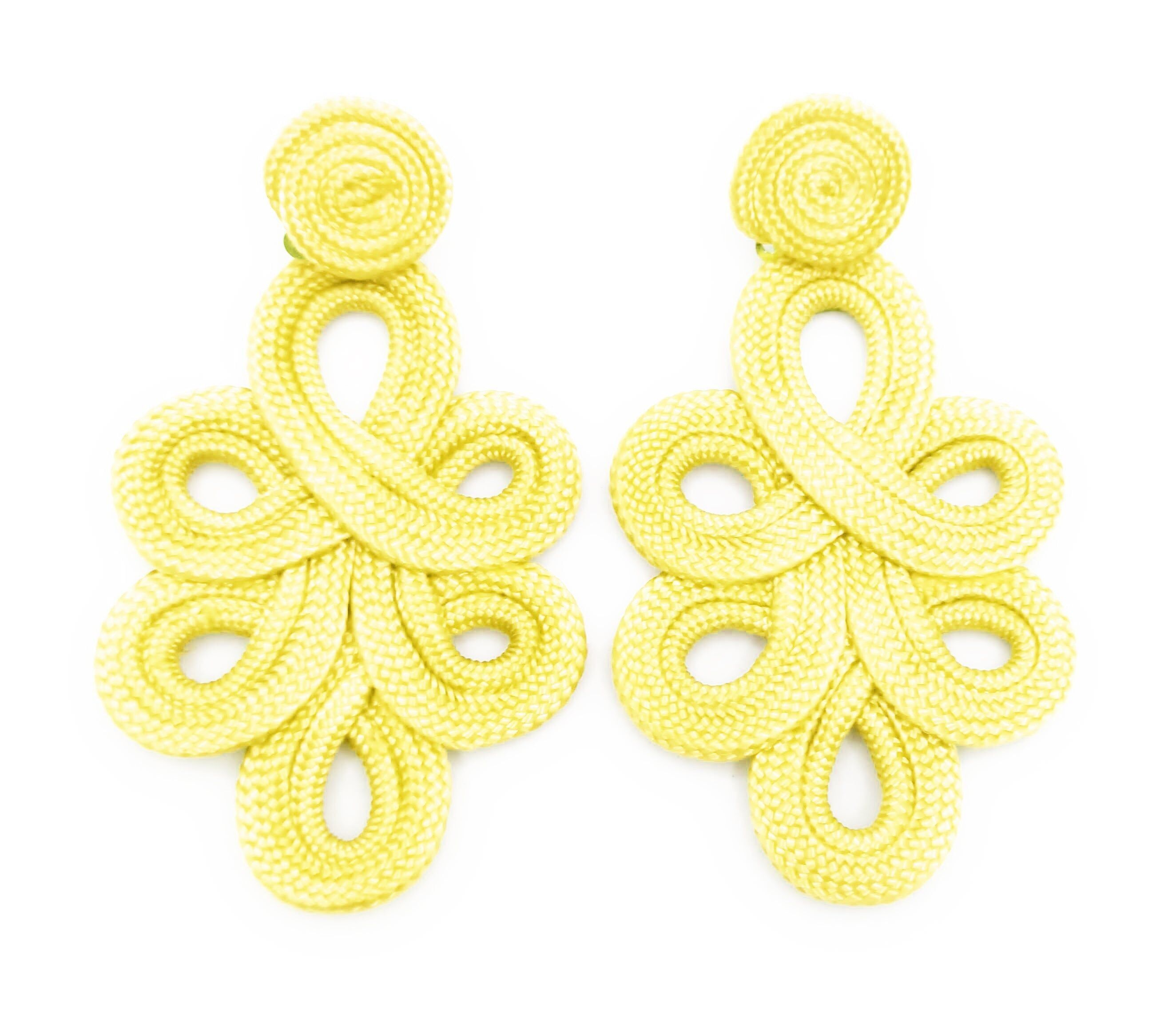 Orecchini lunghi e leggeri per matrimoni, feste in stile flamenco Giallo Chiaro