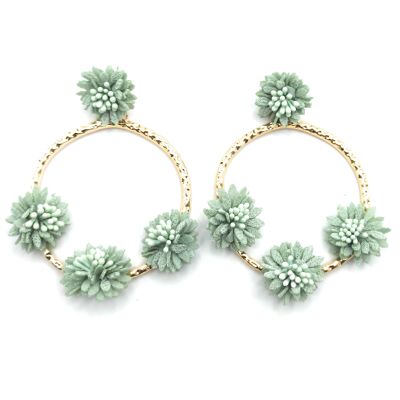 Boucles d'oreilles flamenco dorées · Créoles Fleur Vert d'Eau