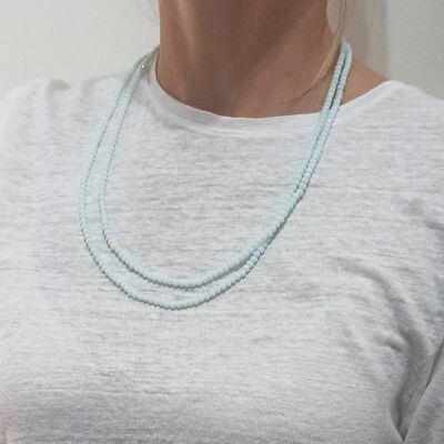 3 in 1: Long Necklace with Coloured Beads | Short Double Necklace | Bracelet · Aqua Green