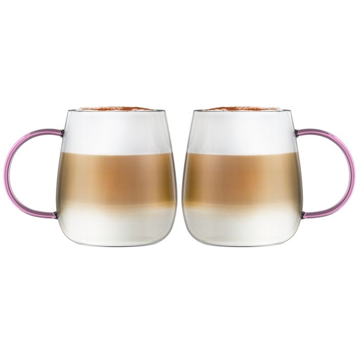 SET of 2 one wall glass with pink handle 400ml BOLLA 1166