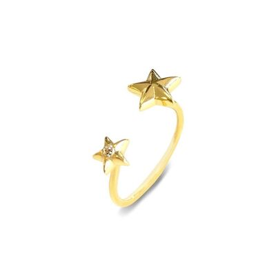 Anillo de plata estrella abierta 7,5x20,7mm con circonitas bañado en oro