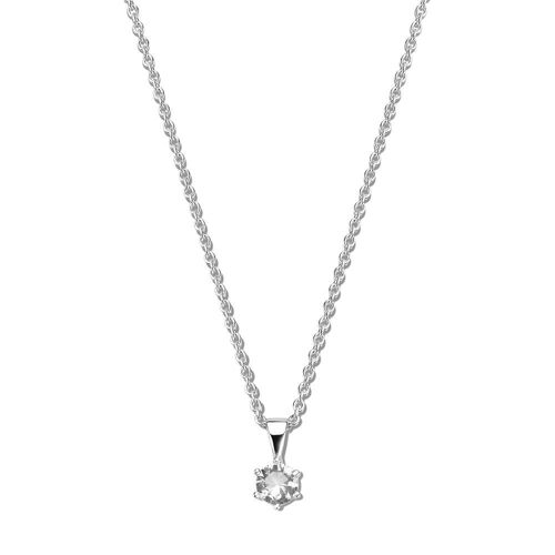 Silver necklace with pendant 6mm round white zirconia 40+5cm rhodium plated