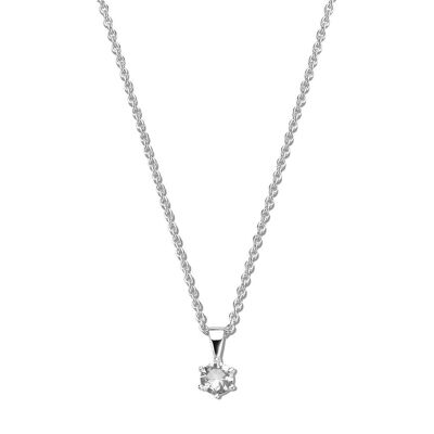 Collier en argent avec pendentif 6mm zircone blanche ronde 40+5cm plaqué rhodium