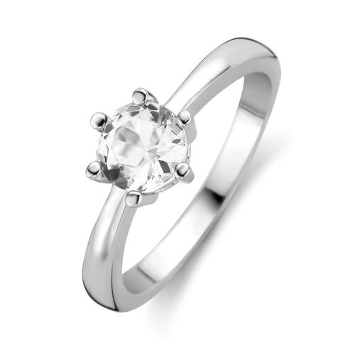 Silver ring 6mm round white zirconia rhodium plated