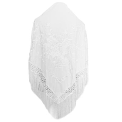 Grand Châle Flamenco Brodé Blanc Brodé Floral Blanc (160 x 85cm)