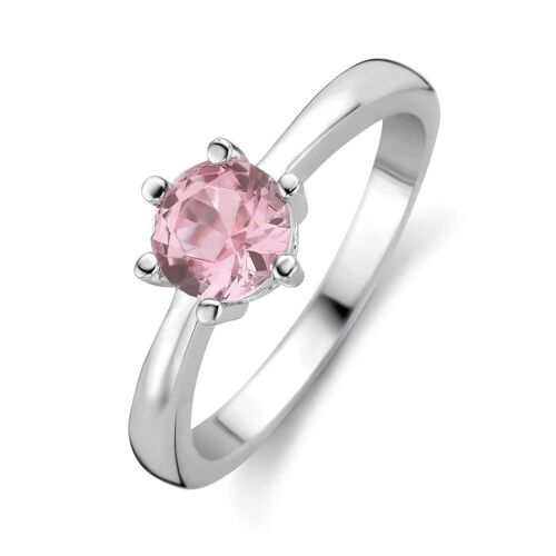 Silver ring 6mm round light pink zirconia rhodium plated