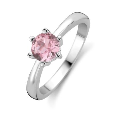 Anello in argento 6mm tondo con zirconi rosa chiaro rodiato