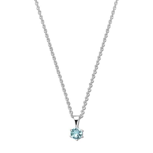 Silver necklace with pendant 6mm round light blue zirconia 40+5cm rhodium plated