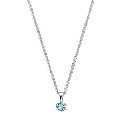 Collana in argento con pendente 6mm zirconi azzurri tondi 40+5cm rodiati