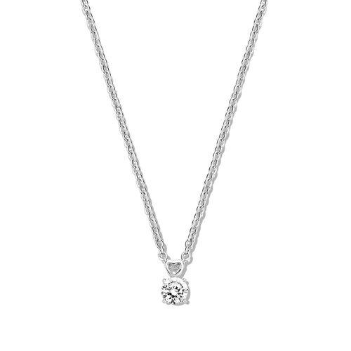 Silver necklace with pendant round 100 facet white zircionia 40+5cm rhodium plated