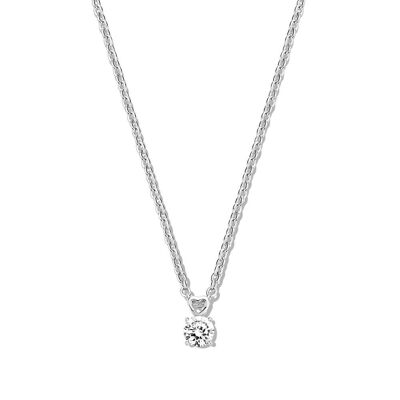 Silver necklace with pendant round 100 facet white zircionia 40+5cm rhodium plated