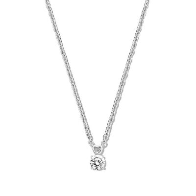 Collier en argent avec pendentif rond 100 facettes oxyde de zirconium blanc 40+5cm plaqué rhodium