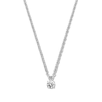 Collier en argent avec pendentif rond 100 facettes oxyde de zirconium blanc 40+5cm plaqué rhodium 1