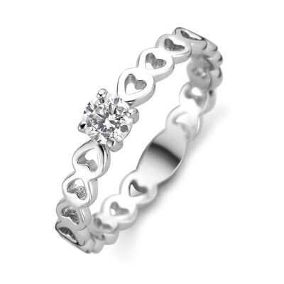Silver ring  open hearts and round white zirconia rhodium plated