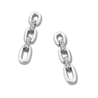 Boucles d'oreilles maillons argent avec oxyde de zirconium blanc rhodié