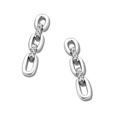 Silver earrings links with white zirconia rhodium plated