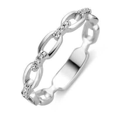 Silver ring open links with white zirconia rhodium plated