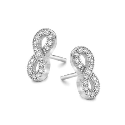 Silver earrings infinity with round white zirconia rhodium plated