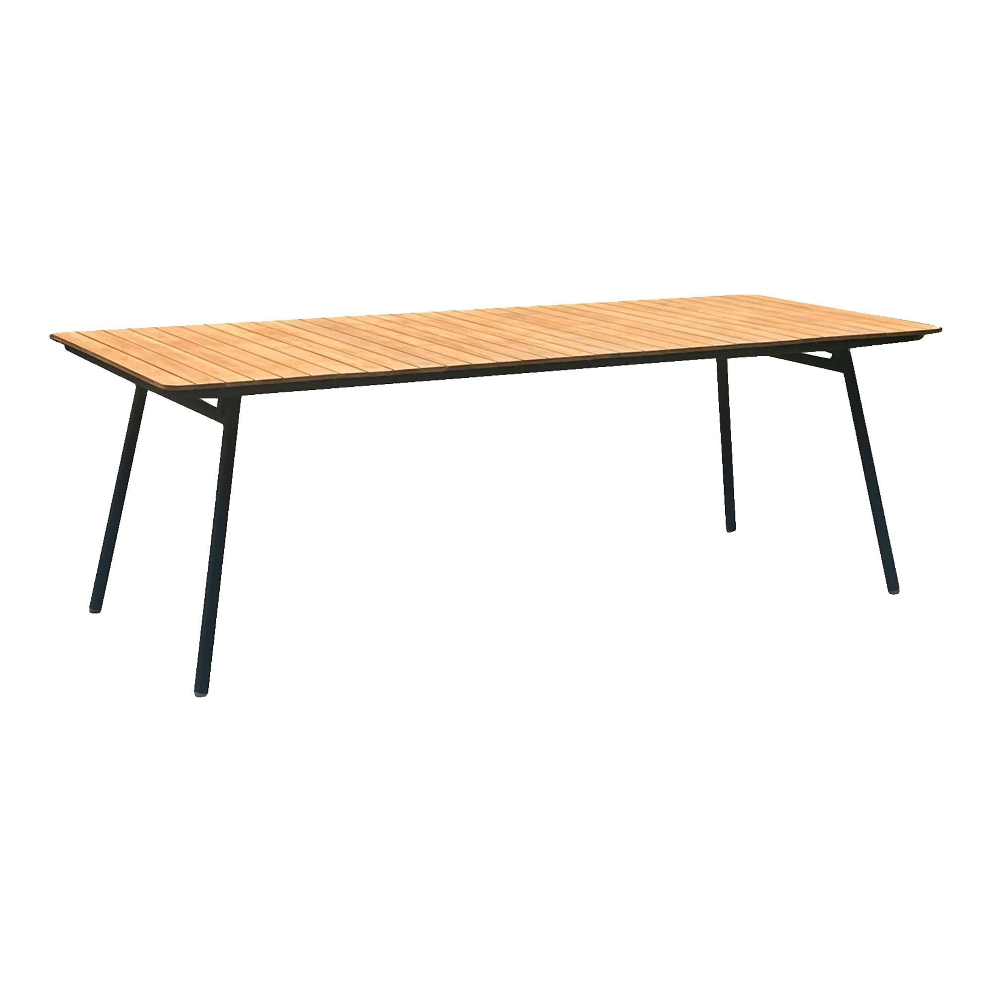 Cleveland Dining Table - Table à manger, plateau en teck, naturel, pieds noirs 90x220x74 cm