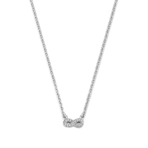 Silver necklace infinity with round white zirconia 40+5cm rhodium plated