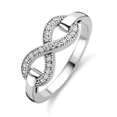 Silver ring infinity with round white zirconia rhodium plated