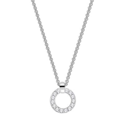 Collier argent cercle ouvert rond zircone blanche 40+5cm plaqué rhodium