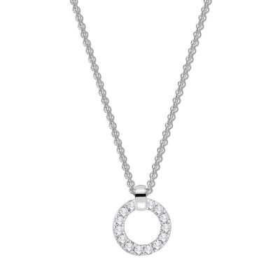 Silver necklace open circle round white zirconia 40+5cm rhodium plated
