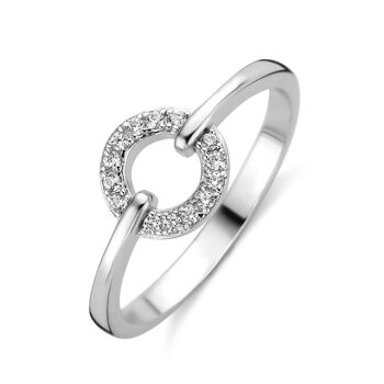 Bague en argent cercle ouvert avec oxyde de zirconium blanc rond plaqué rhodium 1