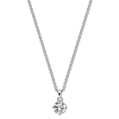 Collier en argent avec pendentif 8mm zircone blanche ronde 40+5cm plaqué rhodium