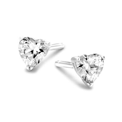 Silver earrings 4mm heart white zirconia rhodium plated