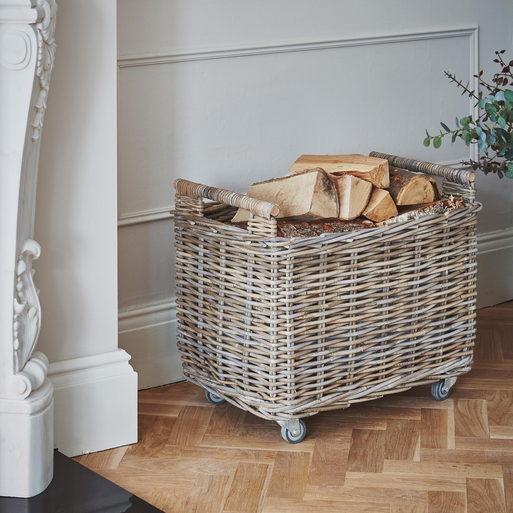Carrello porta tronchi in rattan naturale H49cm W58cm