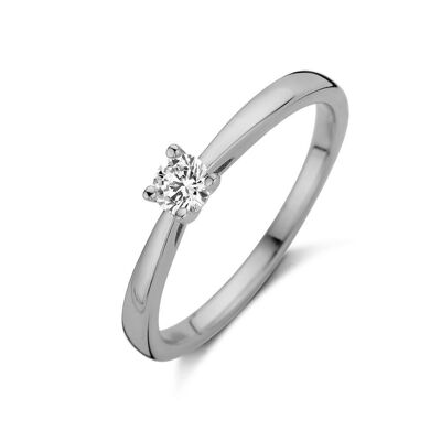 Bague argent solitaire 4mm rond zircon blanc rhodié