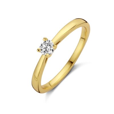 Bague argent solitaire 4mm rond zircon blanc plaqué or