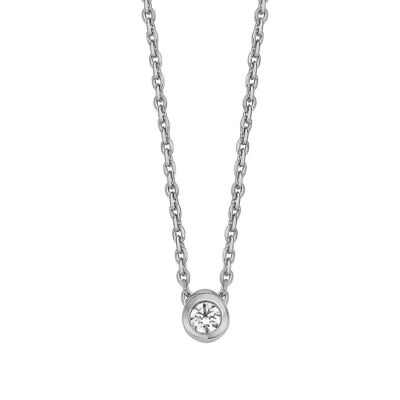 Silver necklace with pendant bezel 3mm round white zirconia 40+5cm rhodium plated