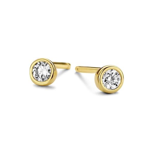 Silver earrings bezel 3mm round white zirconia gold plated