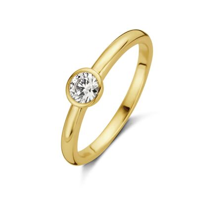 Silver ring bezel solitair 4mm white round zirconia gold plated