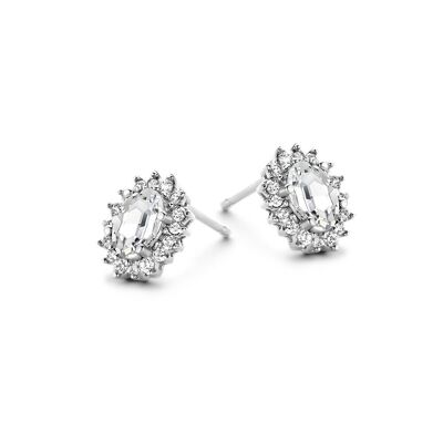 Boucles d'oreilles argent rosace 10x8mm zircon blanc rhodié