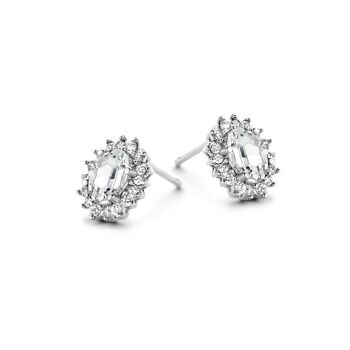 Boucles d'oreilles argent rosace 10x8mm zircon blanc rhodié 1