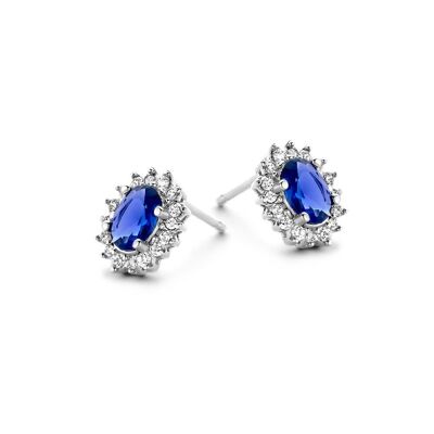 Boucles d'oreilles argent rosace 10x8mm oxyde de zirconium bleu et blanc rhodié