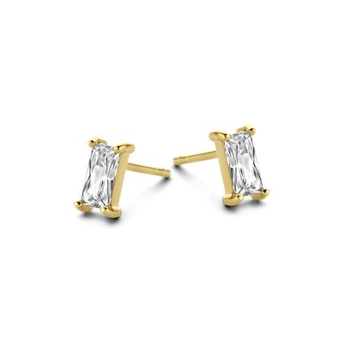 Silver earrings 7x4mm baguette white zirconia gold plated