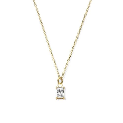 Silver necklace wiht pendant baguette white zirkonia 40+5cm gold plated
