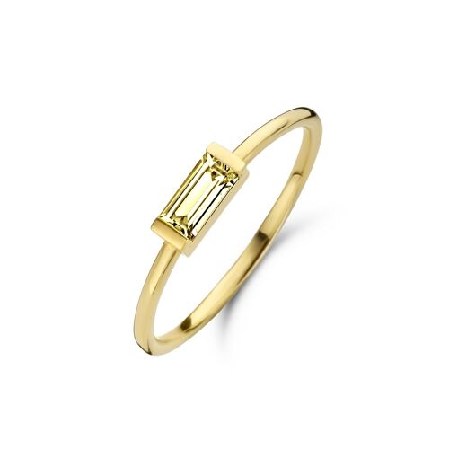 Silver ring baguette yellow zirconia gold plated