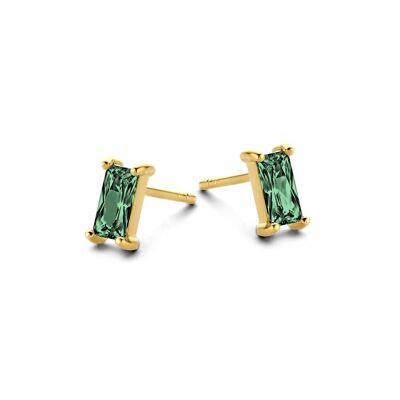 Silver earrings 7x4mm baguette emerald zirconia gold plated