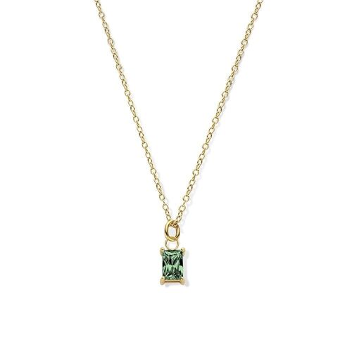 Silver necklace with pendant baguette emerald zirconia 40+5cm gold plated