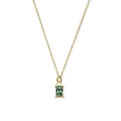 Collana in argento con pendente baguette zirconi smeraldo 40+5cm placcato oro