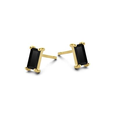 Pendientes plata 7x4mm baguette espinela negra baño oro