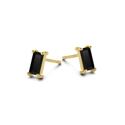 Silver earrings 7x4mm baguette black spinel gold plated