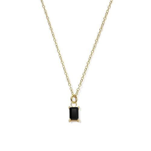 Silver necklace with pendant baguette black spinel 40+5cm gold plated