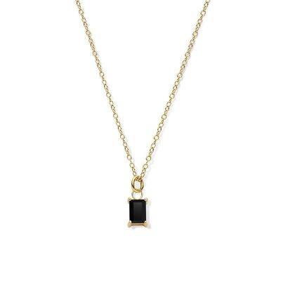 Silver necklace with pendant baguette black spinel 40+5cm gold plated